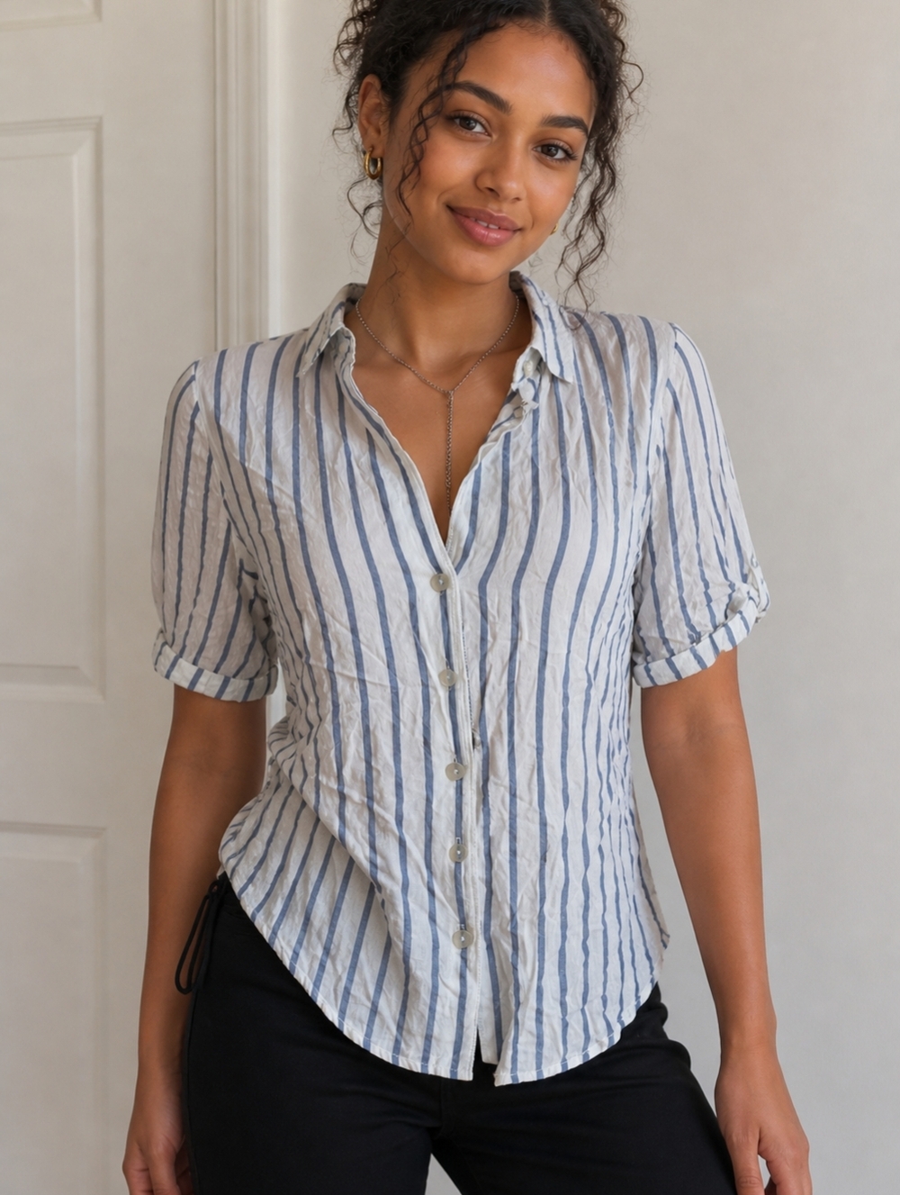 Abercrombie & Fitch Blue and White Striped Button-Down Shirt